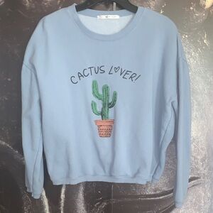 Light Blue 'Cactus Lover' Crewneck Sweatshirt
